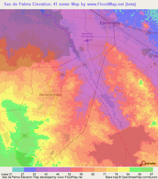 Sao de Palma,Cuba Elevation Map