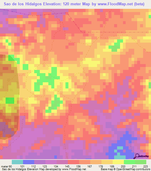 Sao de los Hidalgos,Cuba Elevation Map