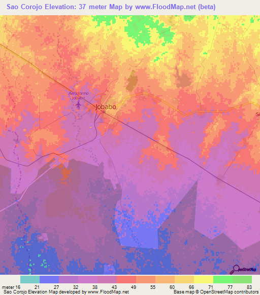 Sao Corojo,Cuba Elevation Map