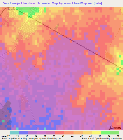 Sao Corojo,Cuba Elevation Map