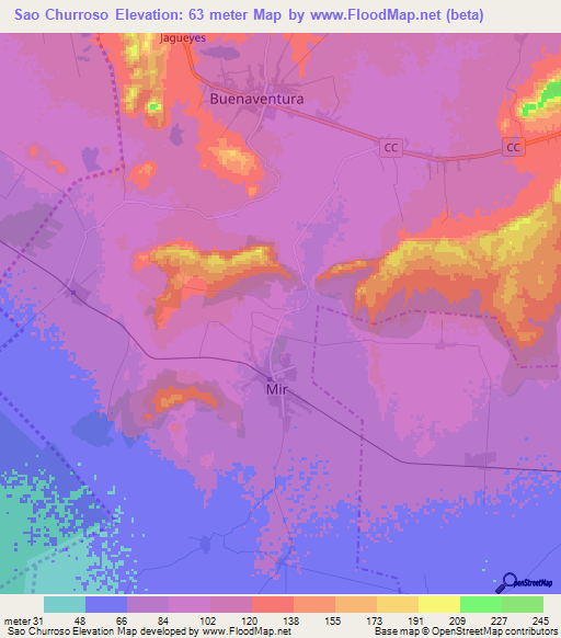 Sao Churroso,Cuba Elevation Map