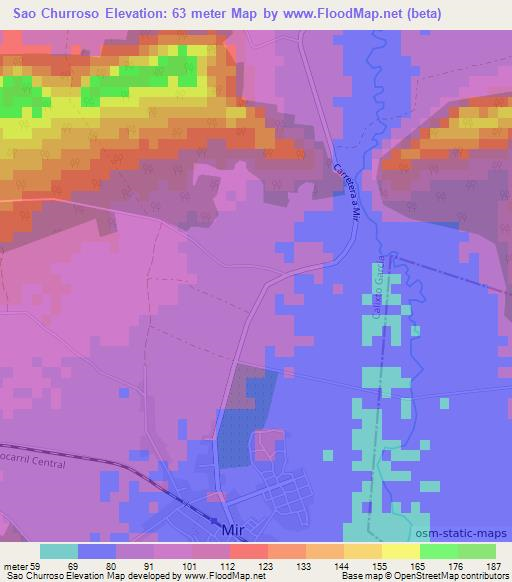 Sao Churroso,Cuba Elevation Map