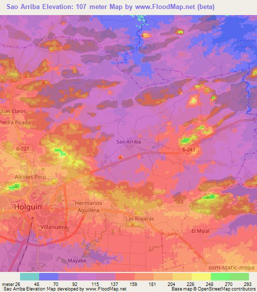 Sao Arriba,Cuba Elevation Map