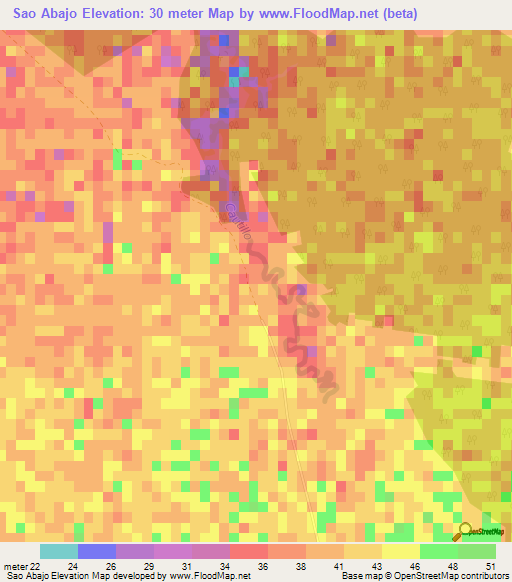 Sao Abajo,Cuba Elevation Map