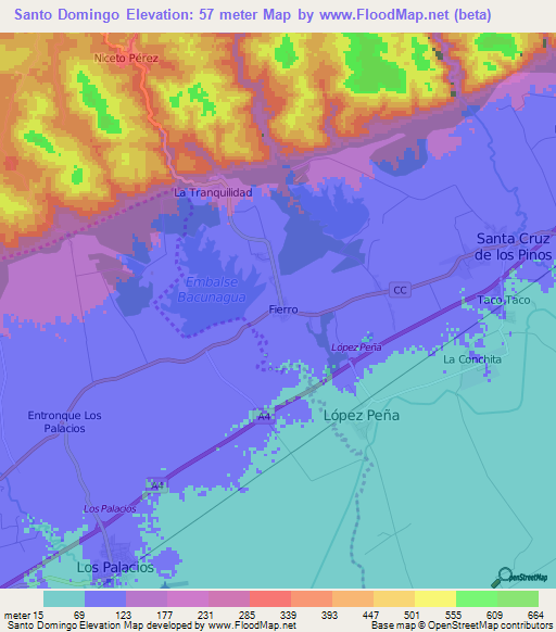 Santo Domingo,Cuba Elevation Map