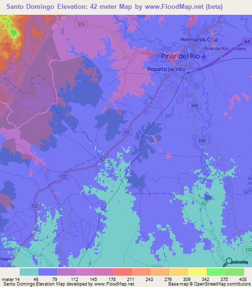 Santo Domingo,Cuba Elevation Map