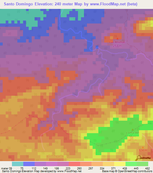 Santo Domingo,Cuba Elevation Map