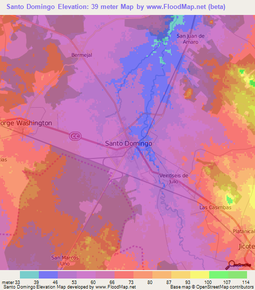 Santo Domingo,Cuba Elevation Map