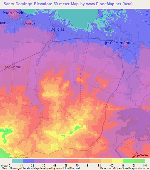Santo Domingo,Cuba Elevation Map