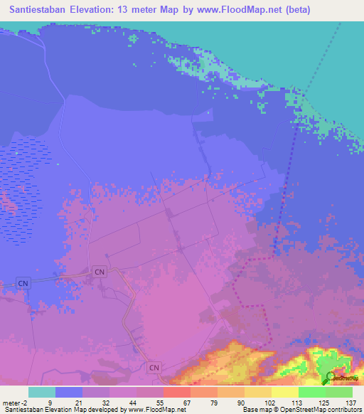 Santiestaban,Cuba Elevation Map