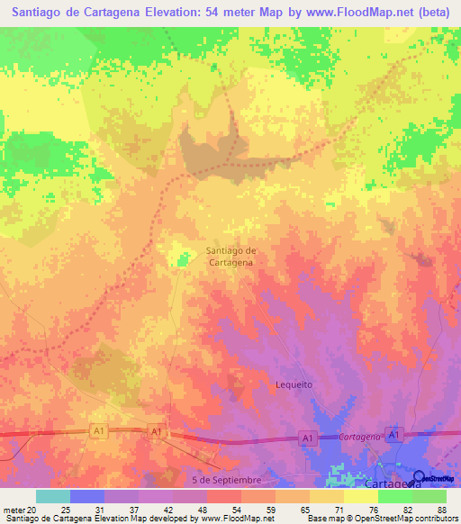 Santiago de Cartagena,Cuba Elevation Map