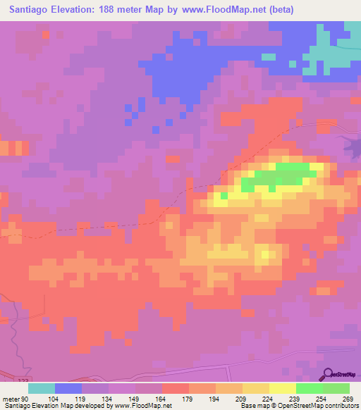 Santiago,Cuba Elevation Map
