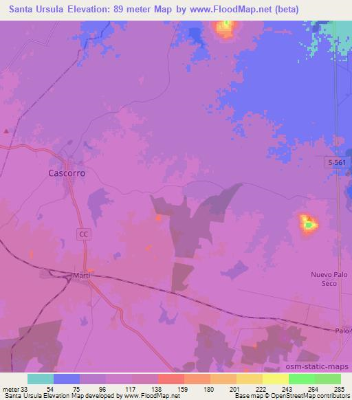 Santa Ursula,Cuba Elevation Map