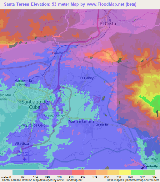Santa Teresa,Cuba Elevation Map