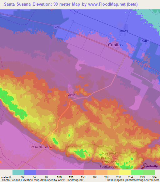Santa Susana,Cuba Elevation Map