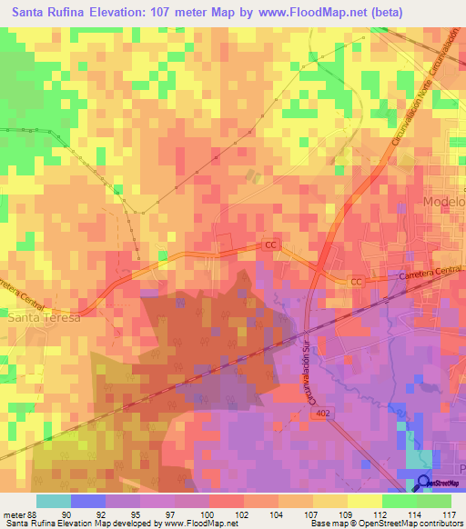 Santa Rufina,Cuba Elevation Map