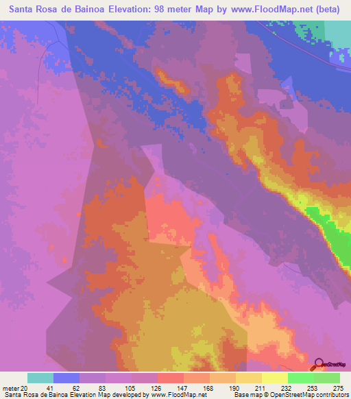 Santa Rosa de Bainoa,Cuba Elevation Map