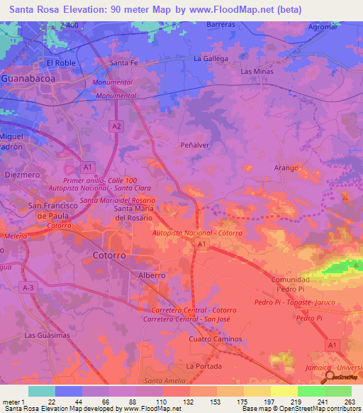 Santa Rosa,Cuba Elevation Map