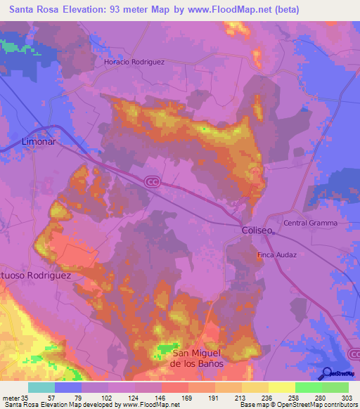 Santa Rosa,Cuba Elevation Map