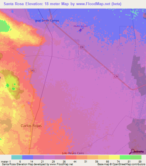 Santa Rosa,Cuba Elevation Map