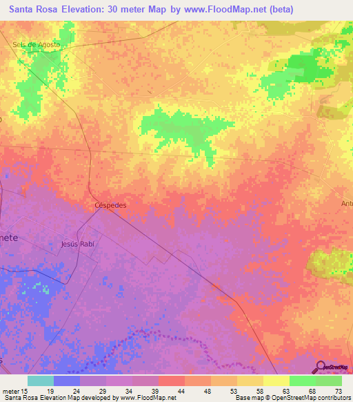 Santa Rosa,Cuba Elevation Map