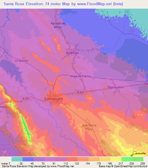 Santa Rosa,Cuba Elevation Map