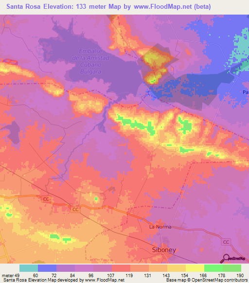 Santa Rosa,Cuba Elevation Map