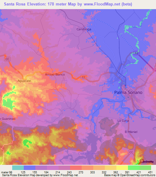 Santa Rosa,Cuba Elevation Map