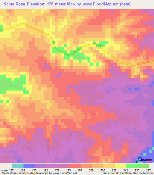Santa Rosa,Cuba Elevation Map