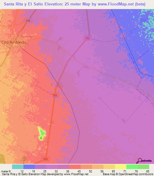 Santa Rita y El Salto,Cuba Elevation Map
