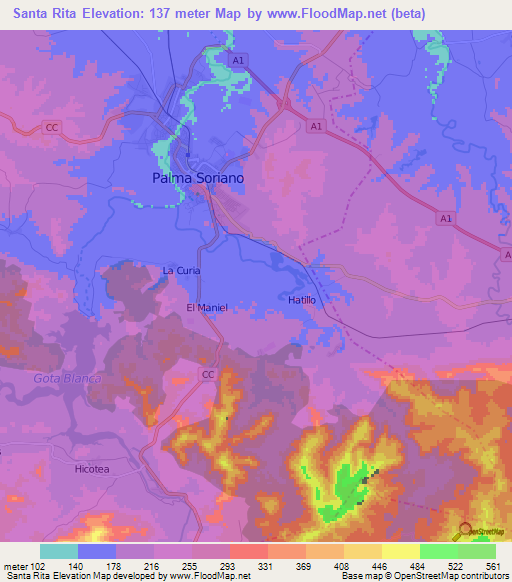 Santa Rita,Cuba Elevation Map
