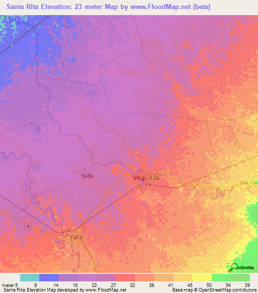 Santa Rita,Cuba Elevation Map