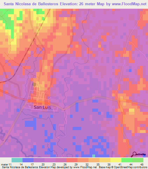 Santa Nicolasa de Ballesteros,Cuba Elevation Map