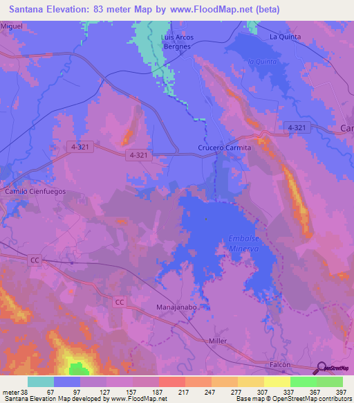 Santana,Cuba Elevation Map