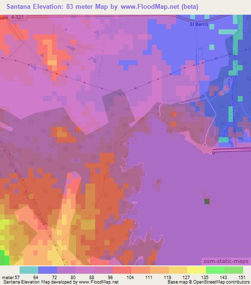 Santana,Cuba Elevation Map