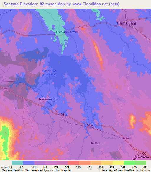 Santana,Cuba Elevation Map