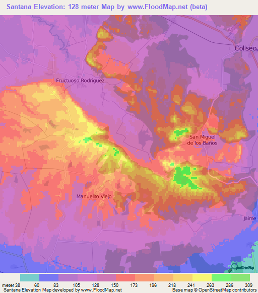 Santana,Cuba Elevation Map