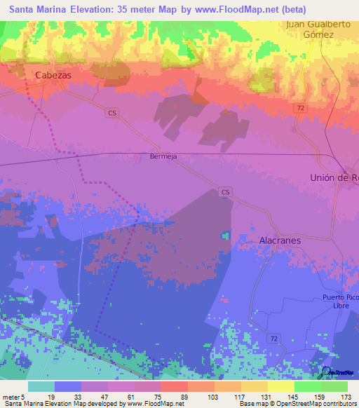 Santa Marina,Cuba Elevation Map