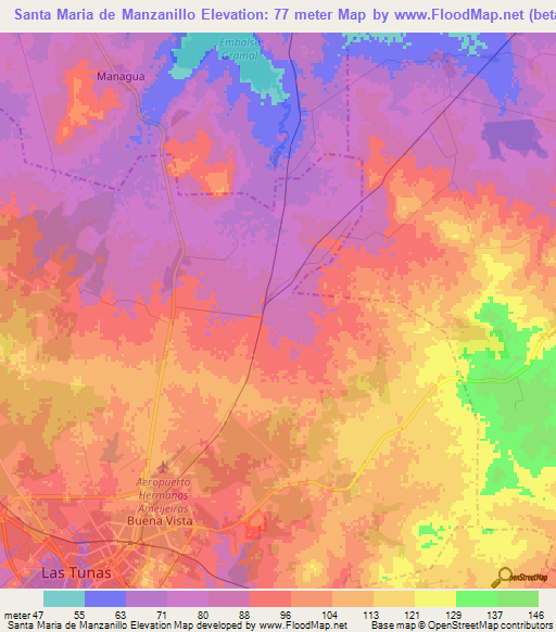 Santa Maria de Manzanillo,Cuba Elevation Map