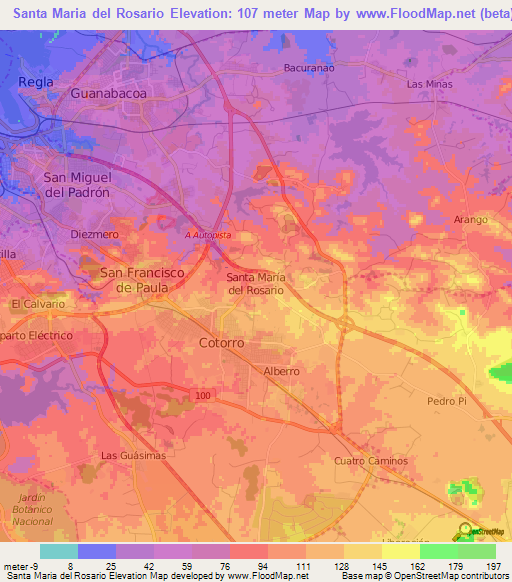 Santa Maria del Rosario,Cuba Elevation Map