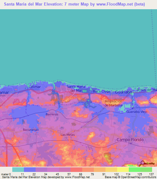 Santa Maria del Mar,Cuba Elevation Map