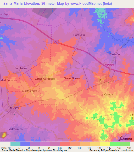 Santa Maria,Cuba Elevation Map