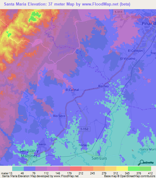 Santa Maria,Cuba Elevation Map