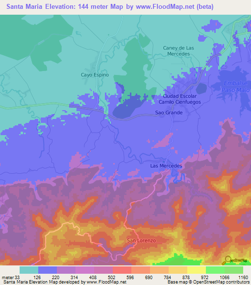 Santa Maria,Cuba Elevation Map