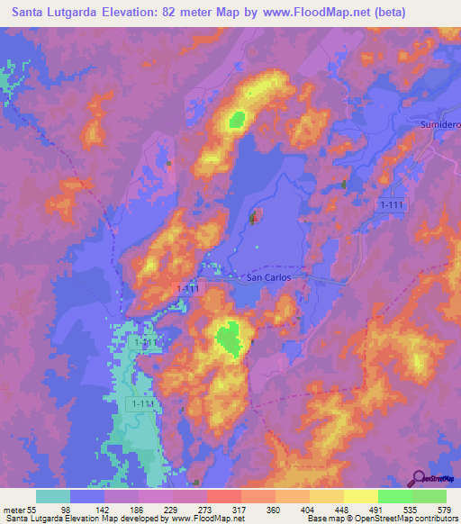 Santa Lutgarda,Cuba Elevation Map