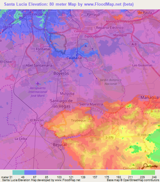 Santa Lucia,Cuba Elevation Map