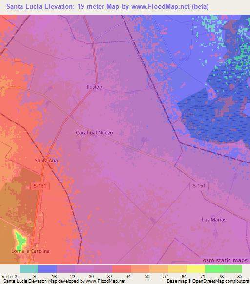 Santa Lucia,Cuba Elevation Map
