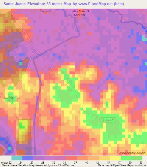 Santa Juana,Cuba Elevation Map