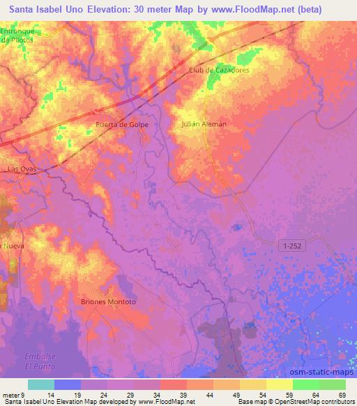 Santa Isabel Uno,Cuba Elevation Map