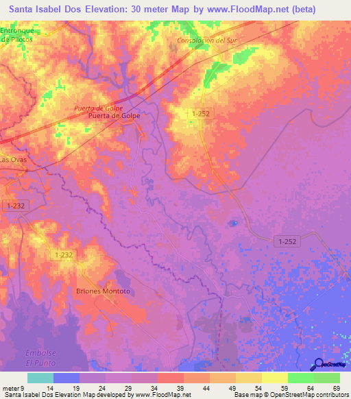 Santa Isabel Dos,Cuba Elevation Map